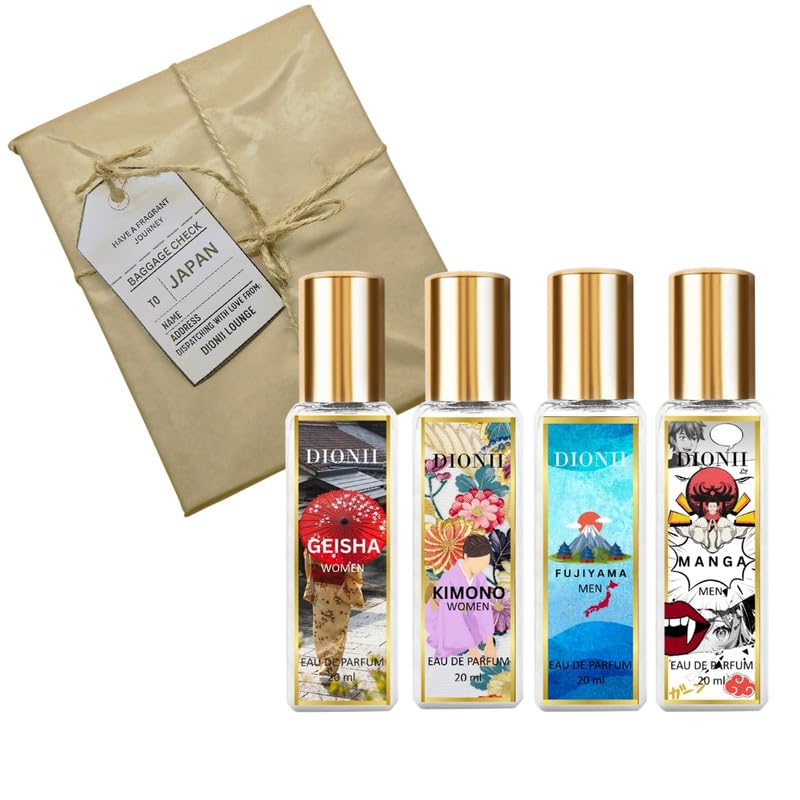 Dionii JAPAN EDIT Eau De Parfum Gift Set for Men and Women | GEISHA, KIMONO, FUJIYAMA, MANGA | Long Lasting Fragrance (4 x 20ml Each)