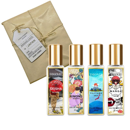 Dionii JAPAN EDIT Eau De Parfum Gift Set for Men and Women | GEISHA, KIMONO, FUJIYAMA, MANGA | Long Lasting Fragrance (4 x 20ml Each)